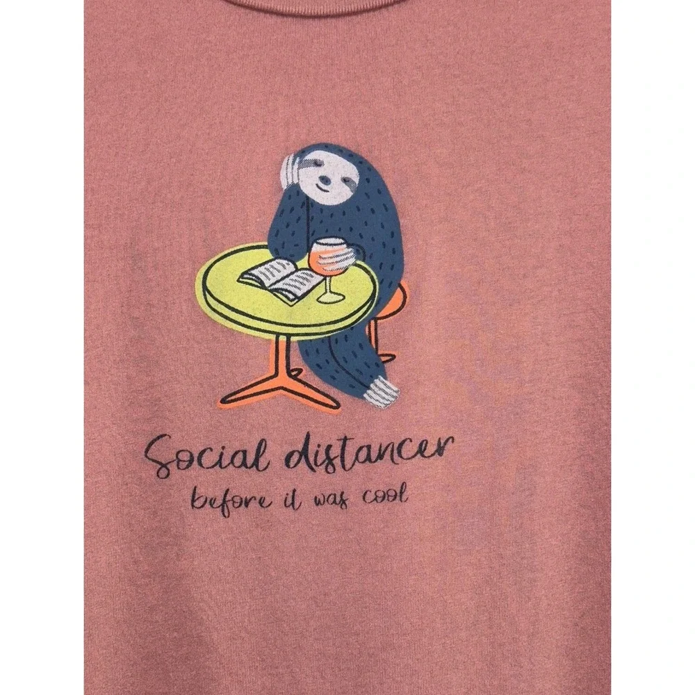 Canvas Sloth Social Distancer Graphic women's Tee‎ Short Sleeve T-Shirt XL